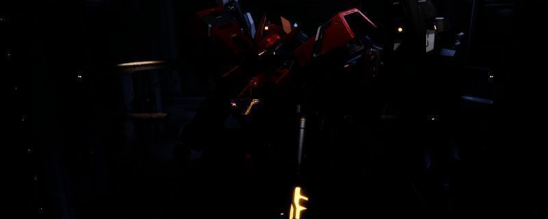 解限机游戏中阿奎纳机甲沙扎比高达涂装效果图，红黑主色调搭配绿色细节，极具高达系列经典风格