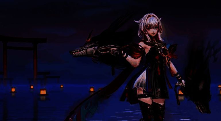 零真释放鬼门关技能动画截图，面前浮现红色鬼门虚影，周围敌人被短暂击退