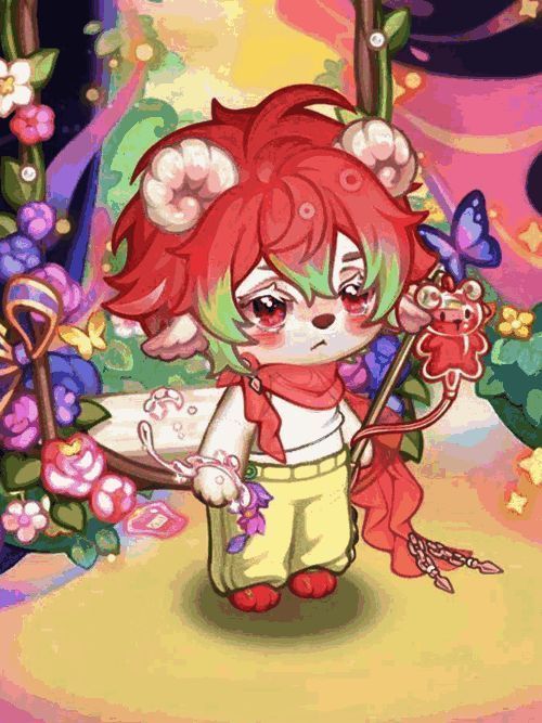 玩家阿酸弟染色作品展示,角色头发呈现荧光粉绿色调,整体造型活泼灵动