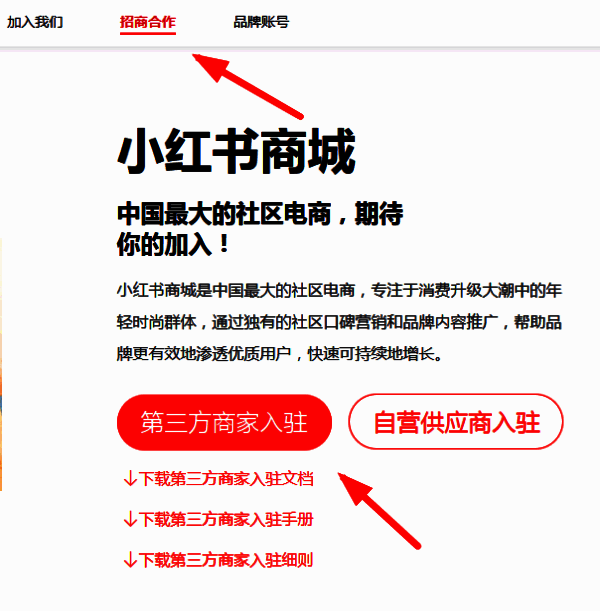 商家后台注册界面展示,包含填写企业信息、上传证件示意图