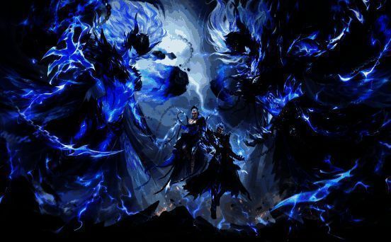 雷神外观展示图，角色身披紫色雷电铠甲，周身环绕电弧特效，脚下有雷云浮动，极具压迫感