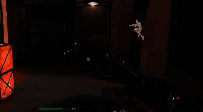 两名玩家在室内近距离交火，一方使用鬼魅成功偷袭另一方，战斗细节拉满