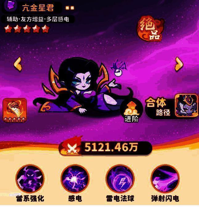 亢金星君角色形象,飘逸长发女子操控雷球,空中悬浮多个紫色电能法球