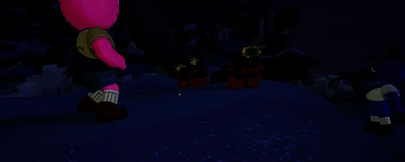 PEAK游戏中两名玩家正在进行背包刷取操作,一人背起另一人,场景位于荒野营地附近