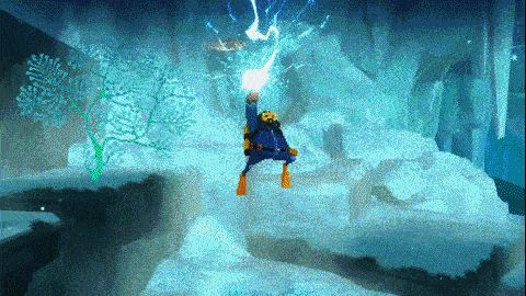 戴夫在海底驾驶潜水艇探索遗迹,鱼群环绕,宝箱闪烁