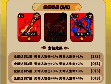 法宝羁绊界面展示三组激活的羁绊效果,包括属性加成百分比与组合图标