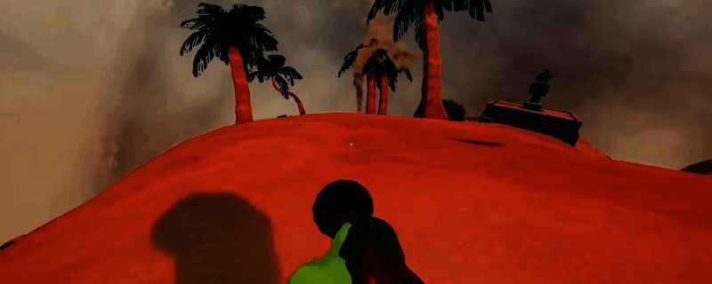 玩家角色悬挂在空中藤蔓上,下方骷髅怪挥舞武器却无法触及,场景呈现雨林环境细节