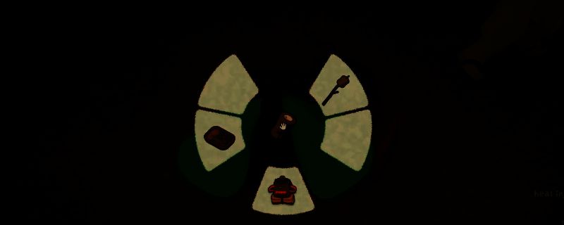 《PEAK》雨林区域场景,茂密植被覆盖,地面散落木箱与生存物资,角色正在翻找食物