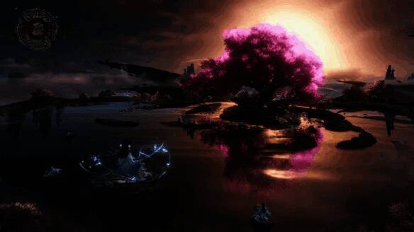 玉虚宫法宝库内部景象, shelves上陈列着混天绫、乾坤圈等著名法宝,光芒流转,灵气氤氲