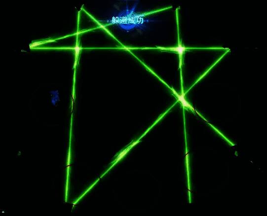 幽冥猫试炼场景,红色圈标注安全站位区域,射线交错闪烁