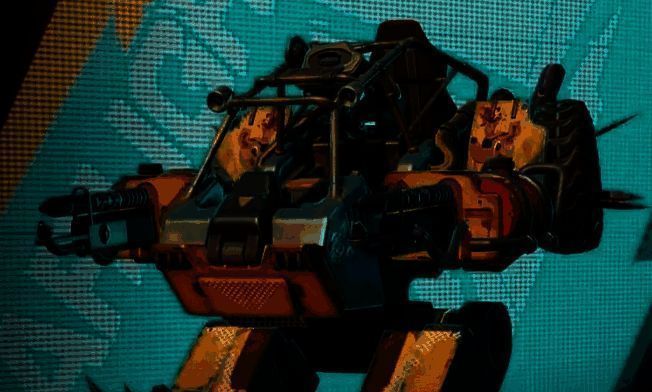 驾驶蜘蛛战车近距离开火,双持霰弹枪喷射出密集弹幕,前方敌人被范围伤害覆盖