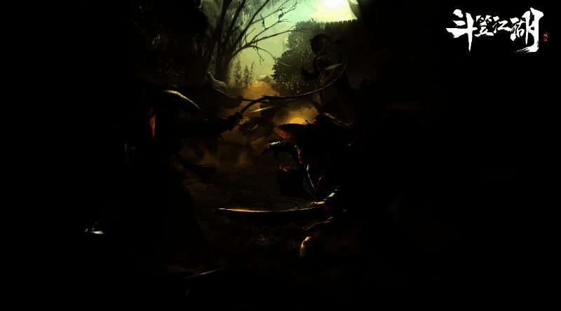 游戏内角色对话场景,主角与老者在破庙中交谈,窗外风雨交加,画面充满故事感