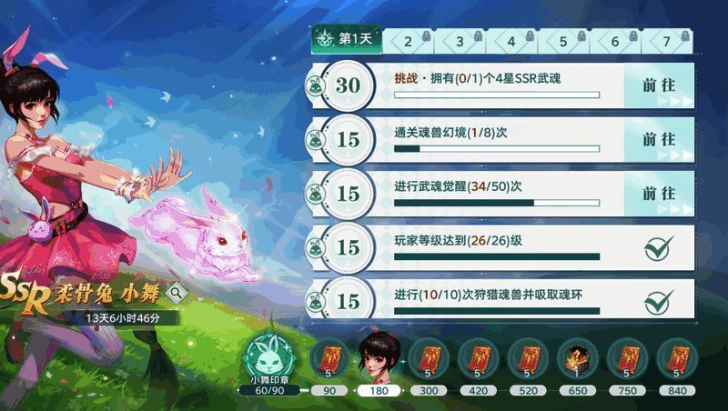 活动界面展示多个可领取奖励格,其中自选SSR奖励格已点亮,任务进度条接近满格