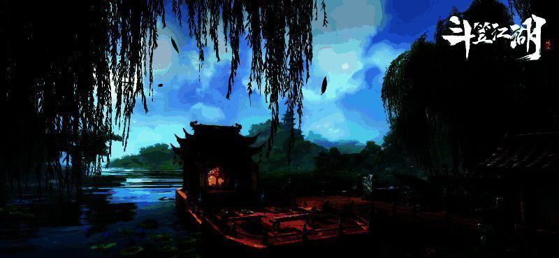 《斗笠江湖》游戏主界面展示,古风建筑林立,角色身披斗笠行走于市井之间,画面充满江湖气息