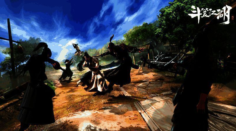 两支队伍在推塔战场上激烈交战,技能交错,角色走位灵活,战局胶着