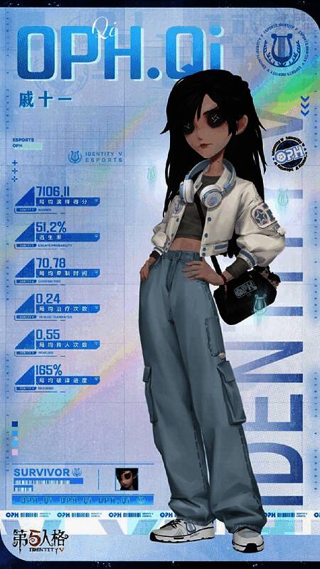 古董商-OPH.QI游戏内形象展示,嘴角微扬,眼神坚定,动作姿态充满自信与力量感