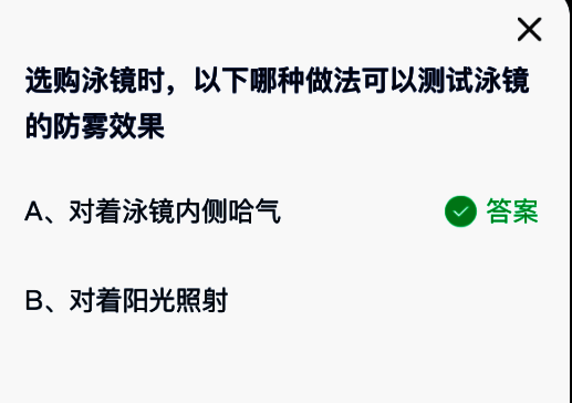 泳镜哈气测试示意图,展示水膜形成与雾滴对比效果