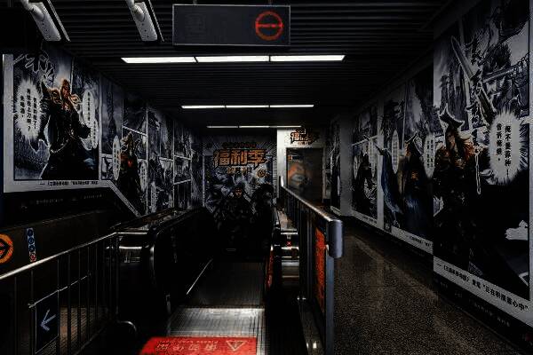 杭州凤起路地铁站被改造为三国杀主题空间,墙面布满武将插画与游戏标语,乘客驻足拍照