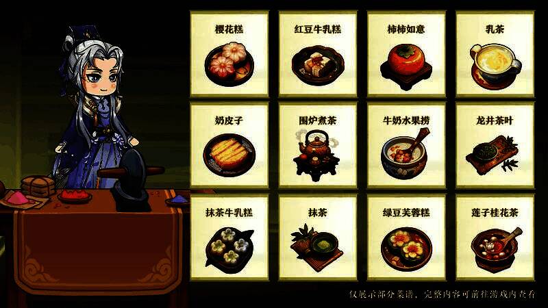 沐香舫内餐饮区场景,桌上摆放多款精致甜点,角色正开心享用