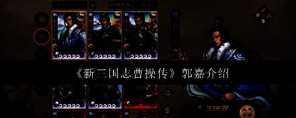 《新三国志曹操传》中郭嘉角色立绘展示，身着道士职业服饰，手持羽扇，气质儒雅而深不可测