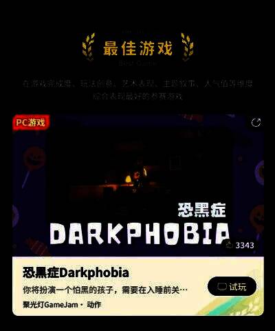 《恐黑症Darkphobia》游戏画面,昏暗房间中角色蜷缩在床角,手电筒光束微弱闪烁