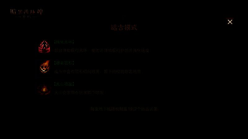 战斗场景截图,玩家角色正在对抗一群被红色光环包围的恶魔,屏幕上方显示‘远古:狂怒之息’词条提示,气氛紧张激烈