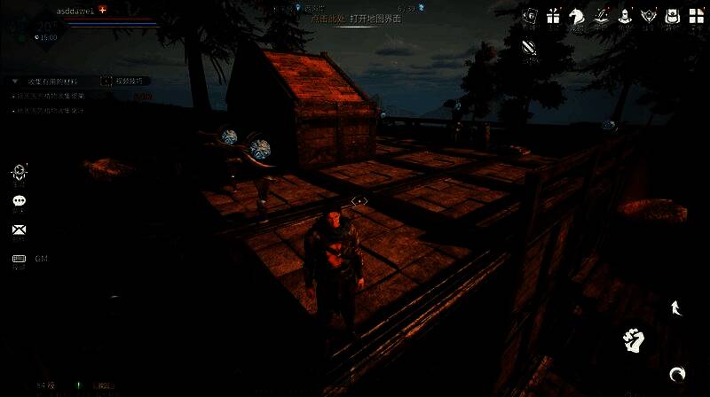 玩家在游戏内建造基地的场景,木质与石质结构交错,周围设有防御工事,远处有恐龙类生物游荡,展现高度自由的建造与生态互动