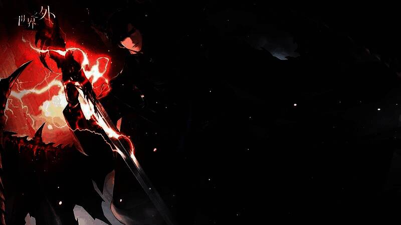 顾时夜立于地狱王座之上,冷峻注视着被锁链束缚的人类主角,火焰背景映照出压抑而神圣的氛围