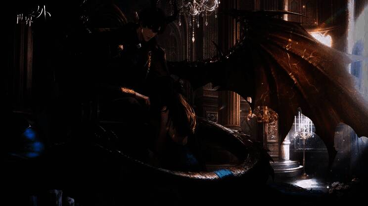 顾时夜伸手轻抚主角脸颊,眼神深邃如渊,周围浮现出古老符文与锁链光影