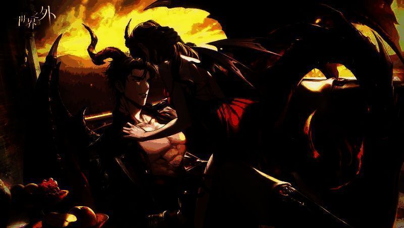 柏源贴近主角耳畔低语,眼神炽热,周围弥漫着迷幻的红雾与锁链光影