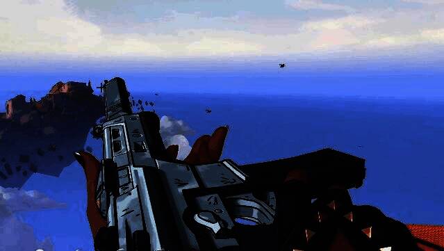 辐能危机皮肤展示,枪身为全白色低多边形设计,开火时浮现美漫风格爆炸特效