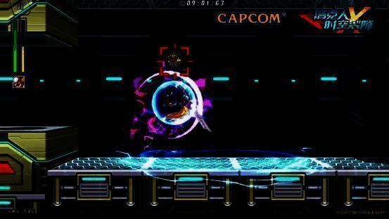 关卡战斗画面,主角在布满激光陷阱的工厂环境中跳跃躲避,准备攻击空中敌人