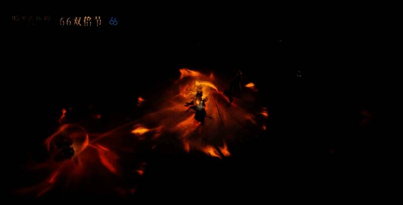 游戏中玩家角色与分身并肩作战，双人释放火球术轰击敌人，画面炫酷，特效华丽