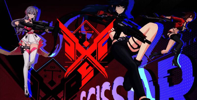 剪刀手组织标志展示，红色剪刀图案象征其理念，背景为废墟城市剪影