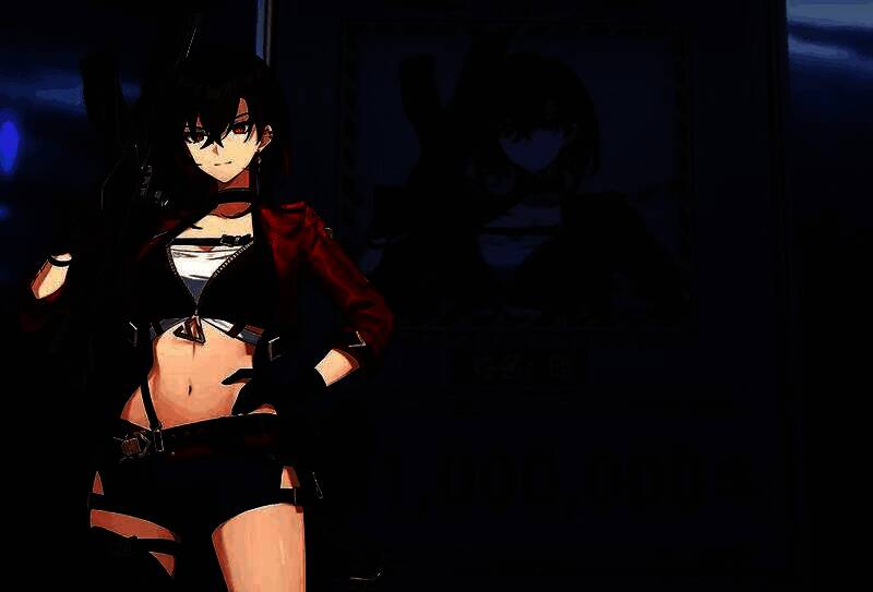 角色明的战斗姿态，身穿街头风护甲，手持能量武器，背景为夜晚都市