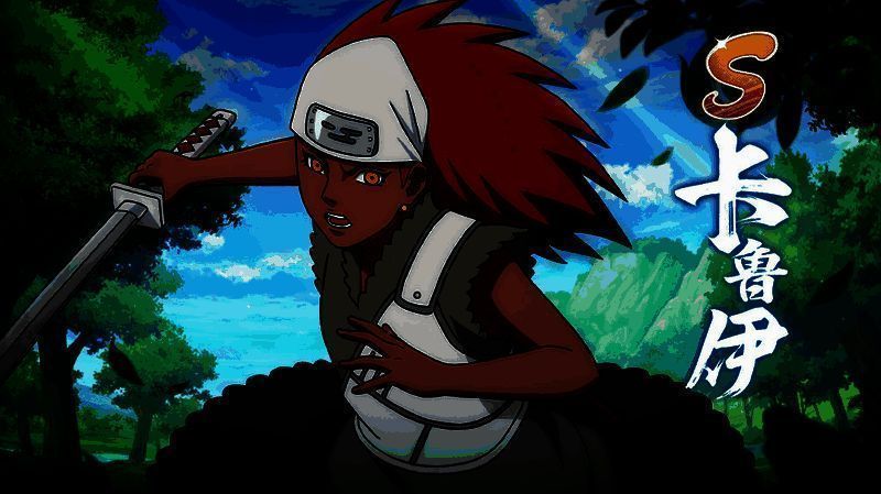 卡鲁伊施展雷遁技能,周身环绕蓝色电光,刀锋划出耀眼轨迹