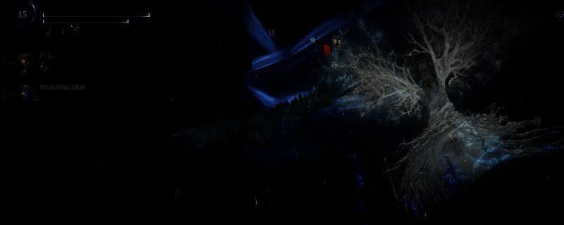 《艾尔登法环:黑夜君临》中追踪者角色持双大剑发动跳劈的战斗画面,技能特效炫目,展现高爆发与强压制力