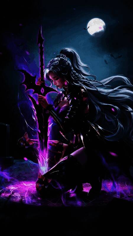 席娜身穿‘幽夜清辉’皮肤,银发飘扬,手持翼龙之刃与魔法阵共鸣释放技能