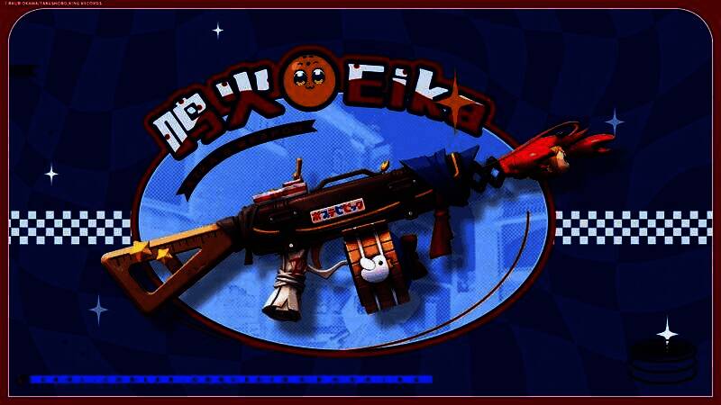 联动枪械皮肤特写,枪身绘有Pop子与Pipi美涂鸦图案