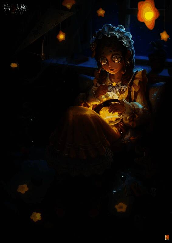 《第五人格》公益活动宣传图，画面中安妮仰望星空，周围漂浮着象征孤独症儿童的星辰