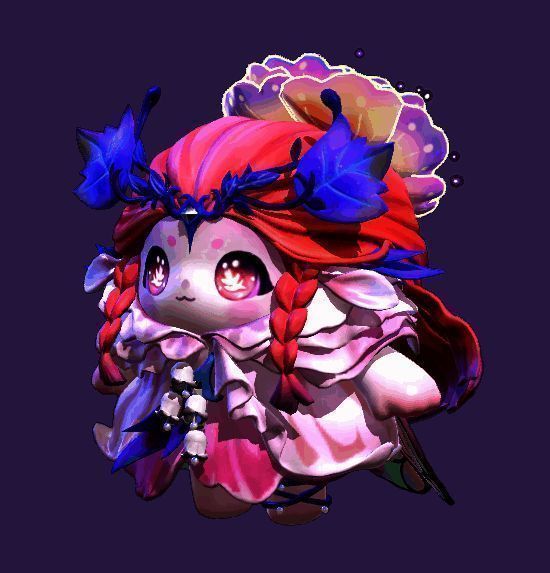 仙灵莉兰正面特写,粉色眼眸中映出铃兰图案,神情温柔,背景为梦幻水泽与飞舞蝴蝶