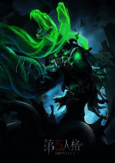 黄衣之主-死灵师时装展示,黑色长袍与荧绿巨蟒营造恐怖氛围