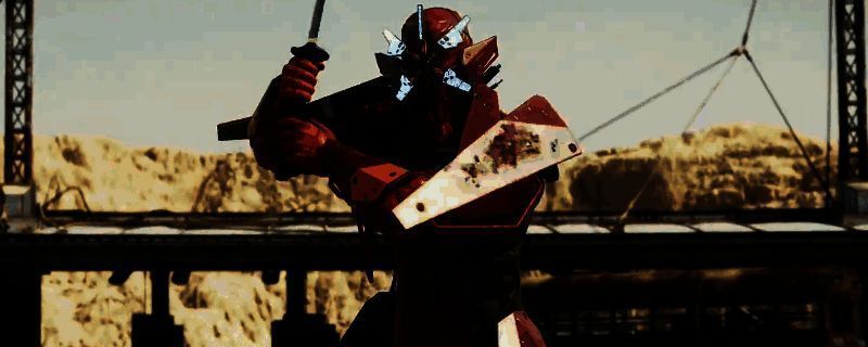 《死亡搁浅2》中身穿钢铁盔甲的神秘武士角色出现在昏暗场景中,全身覆盖机械装甲,背景雷电闪烁,充满未来感与压迫感