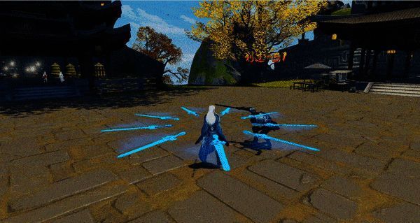 剑阵环绕周身旋转,敌人被连续击飞