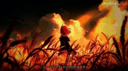 昔涟站在废墟之上回眸一笑，身后是崩塌的神殿与升起的朝阳，画面充满希望与哀伤交织的情绪