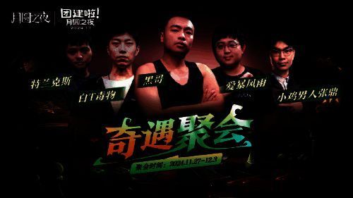 《月圆之夜》镜中对决S5赛季宣传图,画面中多位主播角色环绕爱丽丝主题场景,光影交错充满奇幻氛围