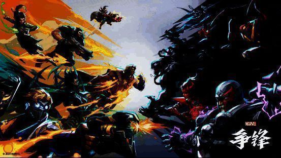 多位英雄并肩作战,画面中包含钢铁侠飞行、雷神挥锤、蜘蛛侠荡丝等经典动作