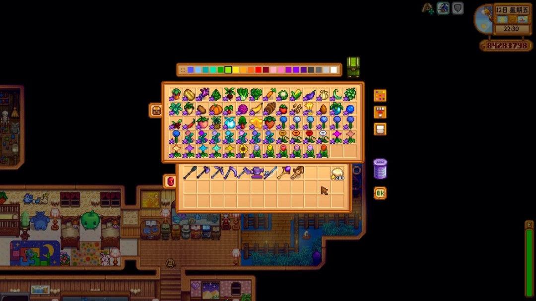 俯视角农场实拍：四块精心打理的田地分别盛开着铱星蓝莓、铱星向日葵、铱星甜菜与铱星玉米，作物叶片泛出细腻金属反光