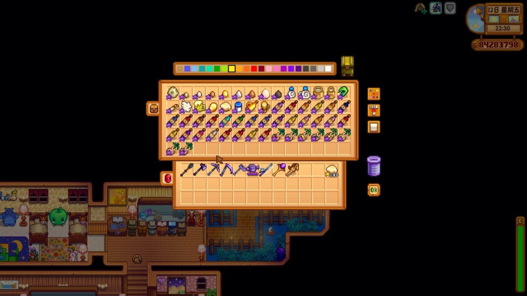 游戏UI界面整合图：左侧为铱星牛奶瓶、铱星松露、铱星蜂蜜等动物制品图标；右侧为铱星齿轮、铱星电池、铱星放大镜等工匠制品，全部呈现高饱和蓝紫渐变光效