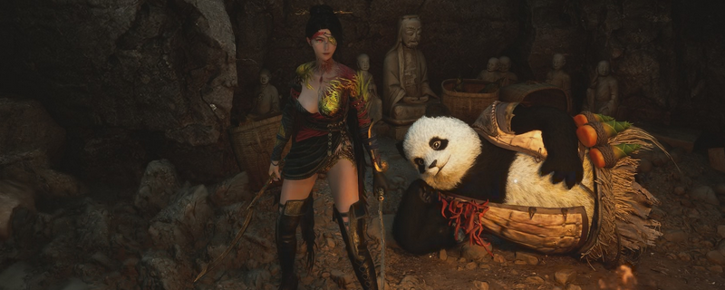 《明末：渊虚之羽》游戏实机画面：黄昏下的残破城楼与持刀侠客剪影，天空呈现细腻渐变HDR光晕，刀刃反射环境光，整体色调沉郁而富有层次